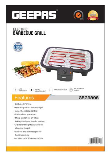 display image 11 for product Geepas 2000W Electric Barbecue Grill - Auto-Thermostat Control with Overheat Protection | Detachable Heating Element | Perfect for both Indoor & Outdoor cooking