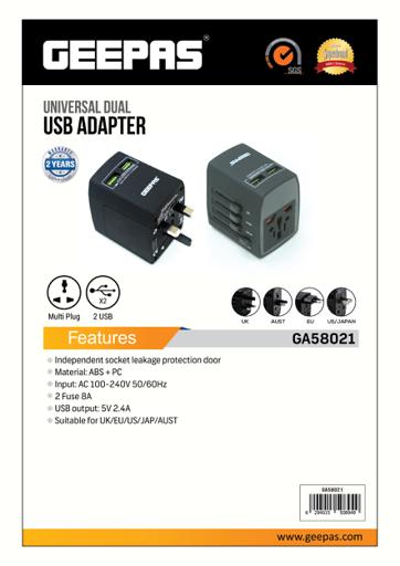 display image 5 for product Geepas Universal Dual Usb Adapter