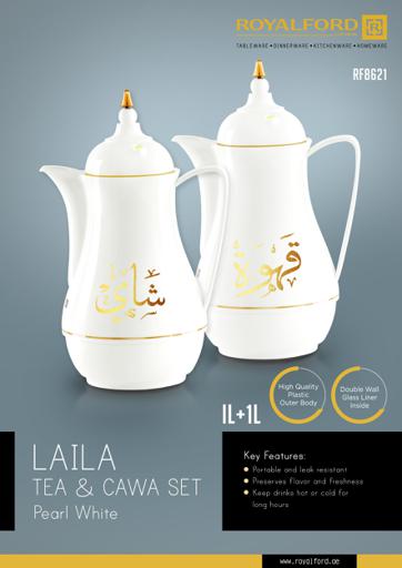 display image 10 for product Royalford 2 Pieces Laila Flask - Coffee / Tea Pot White -Heavy-Duty Plastic Prevent Breakages