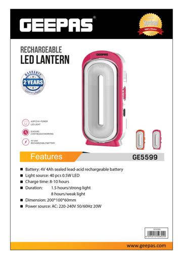 display image 1 for product Geepas Rechargeable Led Emergency Lantern