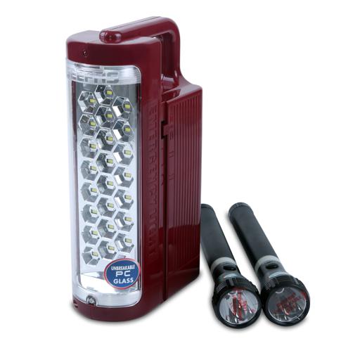 display image 4 for product Geepas Rechargeable LED Lantern & 2Pcs Torch |Emergency Lantern with Light Dimmer Function | 24 Pcs Super Bright LEDs|Ideal for Outings, Trekking, Campaigning and more