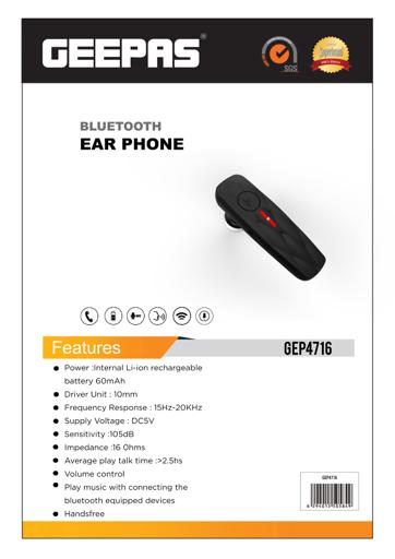 display image 7 for product Geepas Bluetooth Ear Phone Single Bluetooth Earpiece Headphone Wireless Earphone 2.5Hrs Talk Time