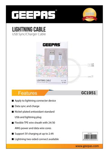 display image 11 for product Geepas Lightning Cable1M 5V - Long Durable Iphone Charger Cable, Usb Fast Charging Cable