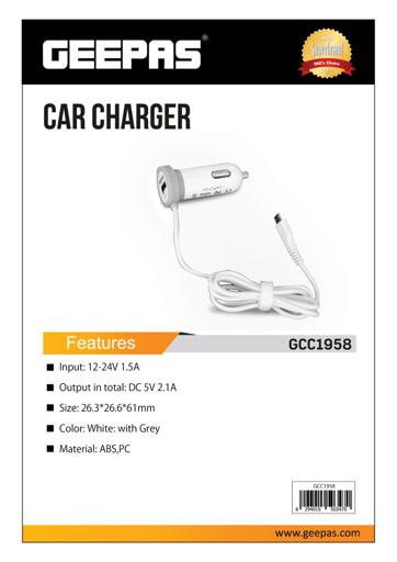 display image 4 for product Geepas Car Charger- 2.1A, Fast Car Charger, Mini Cigarette, USB Adapter, Quick Charge Compatible with Note 9/Galaxy S10/S9/S8 | 2 Device Connecting Option