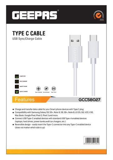 display image 7 for product Geepas C-Type Usb Cable - Fast Charging Cable, Ideal for Pc, Mobile, Tablet, GoPro & More | Perfect for Fast Charging & Data Sharing