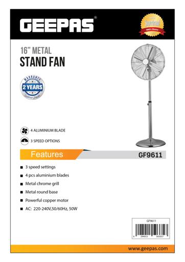 display image 8 for product Geepas Metal Stand Fan, 16 Inch