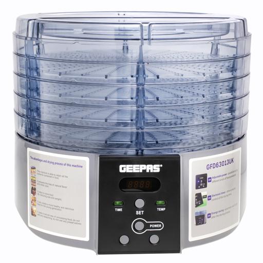 display image 1 for product Geepas 520W Digital Food Dehydrator - 5 Large Trays, Adjustable Temperature & 1-48 Hours Timer | Ideal for Fruit, Healthy Snacks, Vegetables, Meats & Chili