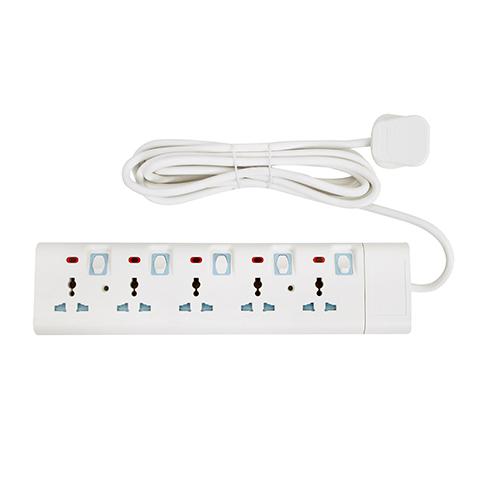 Geepas 5 Way Extension Socket 13A – 4 Power Switches with Led Indicators | Extra Long 3m Cord with Over Current Protected | Ideal for All Electronic Devices hero image