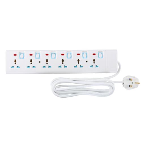 Geepas 6 Way Extension Socket 13A - Extension Strip with 6 Led Indicators with Power Switches | 3 Meter Cord| Ideal for All Electronic Devices | 2 Years Warranty hero image