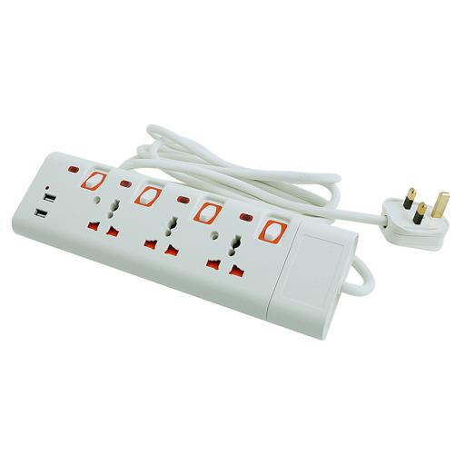 display image 9 for product Geepas 3 Way Extension Socket with 2 USB Port - 4 Led Indicators with Power Switches | Extra Long 3m Cord, Over Current Protected | Ideal for All Electronic Devices 