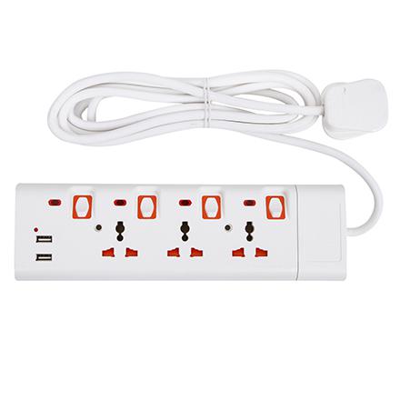 display image 10 for product Geepas 3 Way Extension Socket with 2 USB Port - 4 Led Indicators with Power Switches | Extra Long 3m Cord, Over Current Protected | Ideal for All Electronic Devices 