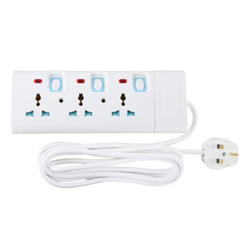 Geepas 3 Way Extension Socket – 3 Switch with Led Indicators | Child Safe, Extra Long Cord with Over Current Protected | Ideal for All Electronic Devices hero image