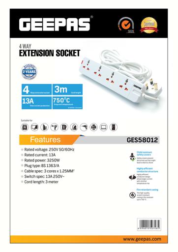 display image 8 for product Geepas 4 Way Extension Socket 13A - Extension Strip With Led Indicators | Child Safe |Extra Long Cord with Over Current Protected | Ideal For All Electronic Devices