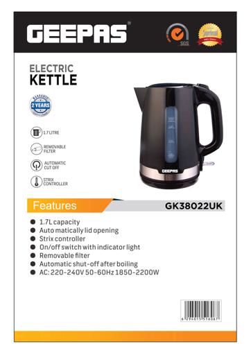 display image 6 for product Geepas 2200W 1.7L Electric Kettle With Bpa Free Plastic & Removable Filter & On/Off Switch