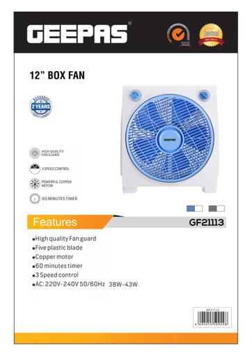display image 11 for product Geepas GF21113 12'' Box Fan - 3 Speed, 60 Minutes Timer – Portable Personal Desk Fan with Powerful Copper Motor - Ideal for Office, & Home| 2 Year Warranty