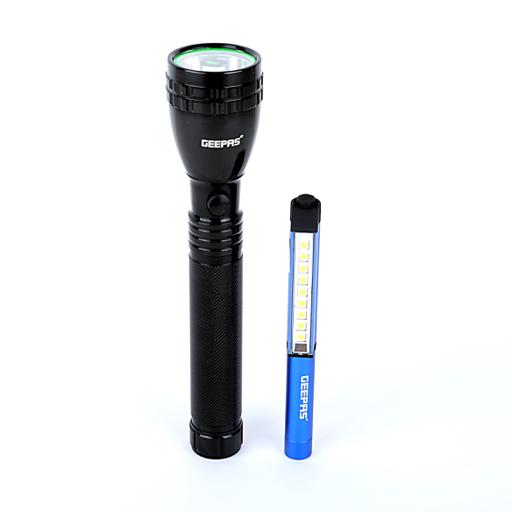 Geepas 2-in-1 Rechargeable Flashlight 236mm - Rechargeable Battery up to 1500 Times with Waterproof Body | Ideal for Camping, Trekking, Cycling & Night Outings hero image