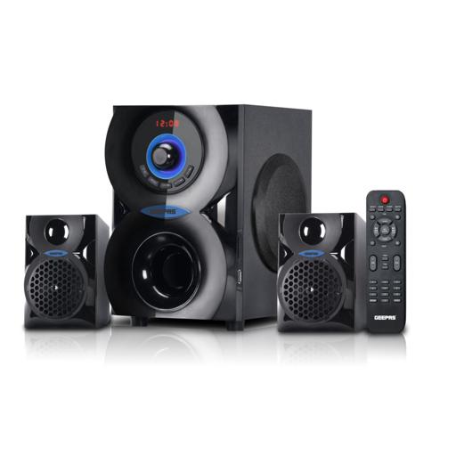 Geepas GMS8585 2.1 Channel Multimedia System - Portable, 20000W PMPO, Dual Woofer| USB, Bluetooth |Ideal for Pc, Play Station, Tv, Smartphone, Tablet, & More hero image