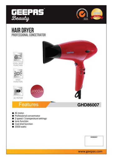 display image 5 for product Geepas 2000W Ionic Hair Dryer - Professional Conditioning Hair Dryer For Frizz Free Styling