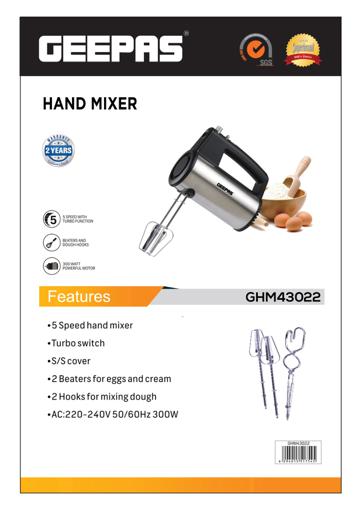 Hand Mixer Electric Egg Beater 300W Powerful 5 Speed for Cake