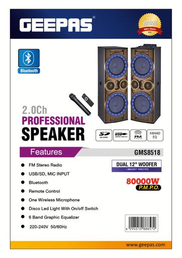 display image 9 for product Geepas GMS8518 2.1CH Professional Speaker - Wireless Microphones, 6 Band Graphic Equalizer Bluetooth | Portable Speaker |Trolley Handle, USB & Auxiliary Inputs