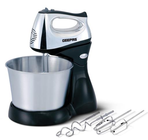 Geepas GHM5461 200W 2.5L Stand Mixer - Stainless Steel Mixing Bowl for Bread & Dough | 5 Speed Control, Eject Button, Turbo Function| 2 Year Warranty hero image