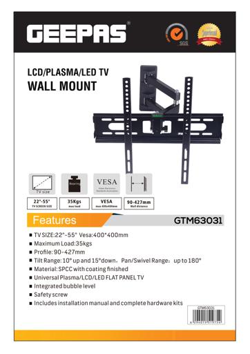 display image 5 for product LCD/ PLASMA/ LED TV Wall Mount, GTM63031 | TV Wall Mount Bracket with Articulating Arm up to VESA 400x400mm, 35 KG | Integrated Bubble Level