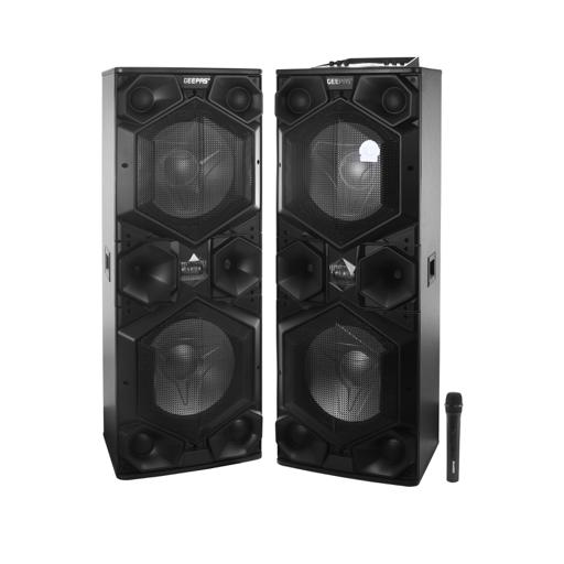 display image 0 for product Geepas GMS8569 Professional Active Speaker System - Bluetooth Speaker |Wireless Microphones, | LED Lights |Trolley Handle, USB & Auxiliary Inputs
