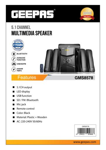 display image 7 for product Geepas GMS8578 5.1 Multimedia Speaker - 5000 Watts Peak Power, Bass, 3.5mm Mic Jack, USB, Bluetooth, Ideal for Pc, Ps4, Xbox, Tv, Smartphone, Tablet, Music Player