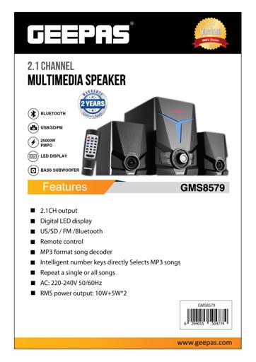 display image 1 for product Geepas 2.1 Multimedia Speaker, 2500 Watts Peak Power, Woofer