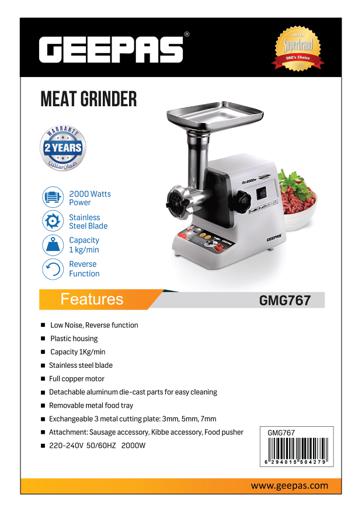 display image 15 for product Meat Grinder  | Reverse function | GMG767 Geepas