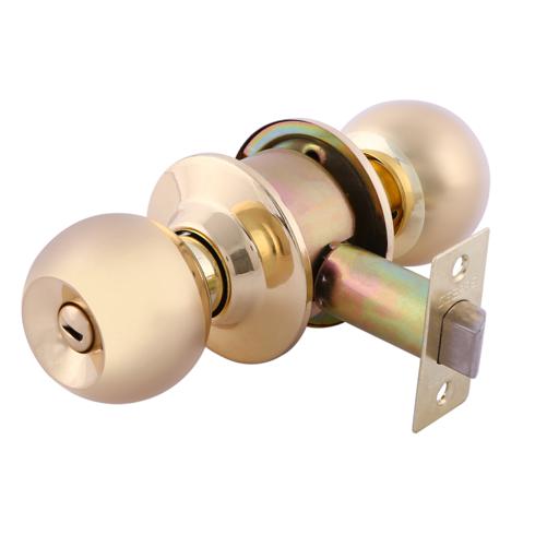 Geepas Stainless Steel Cylindrical Lock Gold Plated - Security Lock | 53mm 304 Stainless Steel Knobs with Latch Bolt, Stricker & Screws with Key Operation  hero image