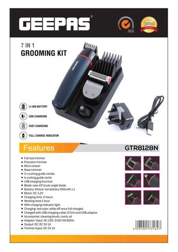 display image 14 for product Geepas 7 In 1 Hair Trimmer 500Mah - Cordless Hair Clippers, Grooming Kit With Stand, Led Indicator