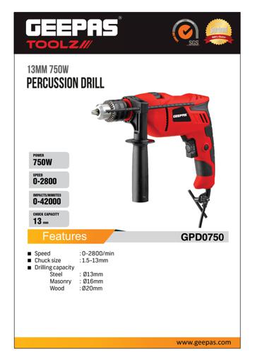 display image 11 for product Geepas 13Mm Percussion Drill 750W- Selector For Masonry, Brick, Metal, Wood & More