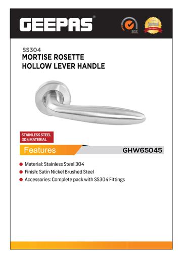 display image 3 for product Geepas GHW65045 Mortise Rosette Hollow Lever Handle - Firm Grasp | Rotate Door Lock | Satin Nickel | 304 Stainless Steel Suitable for Internal Doors 