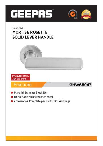 display image 3 for product Geepas GHW65047 Mortise Rosette Solid Lever Handle - Firm Grasp | Rotate Door Lock | Satin Nickel Finish | 304 Stainless Steel | Premium Quality Handles 