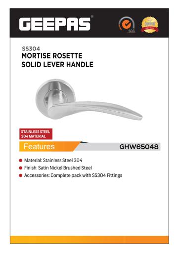 display image 3 for product Geepas GHW65048 Mortise Rosette Solid Lever Handle - Door Handles | Firm Grasp | Rotate Door Lock | Interior | Satin Nickel Finish | 304 Stainless Steel | Suitable for All Internal Doors