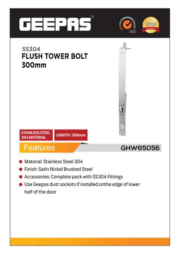 display image 4 for product Geepas GHW65056 Flush Tower Bolt - Stainless Steel Push Button Door Flush Bolt Latch Catch | Perfect for Wooden & Metal Doors | Versatile Compatibility