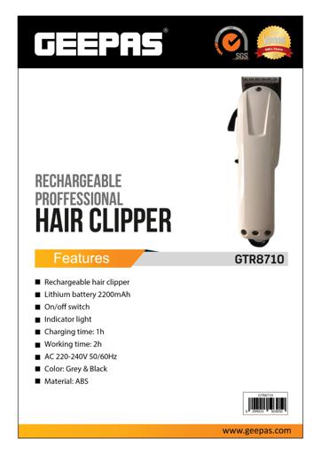 display image 8 for product 2200mAh Lithium Battery Rechargeable Professional Hair Clipper GTR8710 Geepas