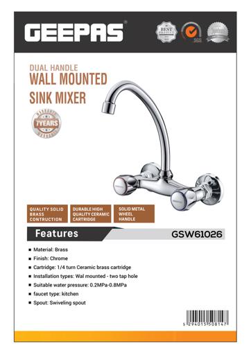 display image 6 for product Geepas Dual Handle Wall Mounted Sink Mixer