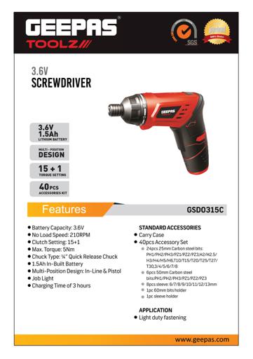 display image 9 for product Cordless Screwdriver GSD0315C Geepas