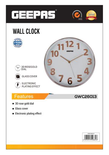 display image 7 for product Geepas Wall Clock 3D Rose Gold Numbers - Silent Non-Ticking, Round Decorative Wall Clock