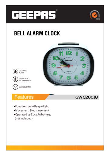 display image 6 for product Geepas Bell Alarm Clock - Small Battery Operated, Analog Alarm Clock, Silent Non-Ticking