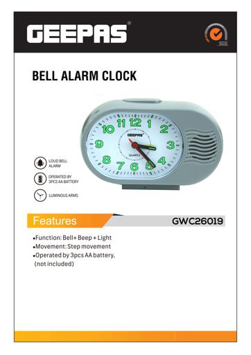 display image 6 for product Geepas Bell Alarm Clock - Small Battery Operated, Analog Alarm Clock, Silent Non-Ticking