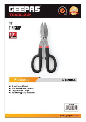 display image 4 for product 10" Tin Snip, Straight Cut Snip with Steel Blades, GT59044 | Slip Resistant Handle for Long Working | Ideal for Cutting Metal Sheet and Hard Material