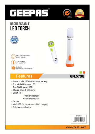 display image 1 for product Geepas Rechargeable Led Flashlight