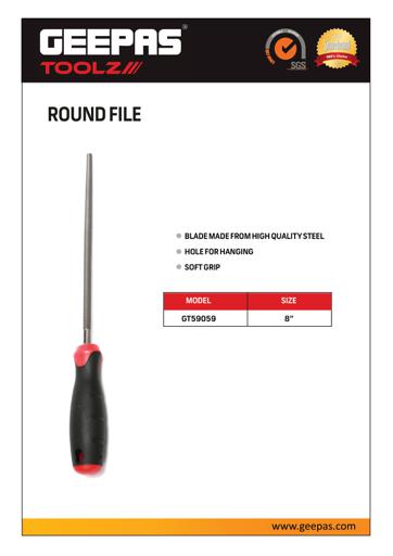 display image 6 for product Geepas 8" Inch Round File - Cut Mill File With High-Quality Steel, Ergonomic Grip, Rubber Handle