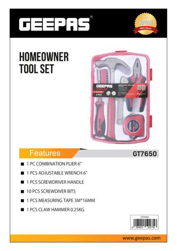 display image 10 for product Geepas Homeowner Tool Set, Bi-Coloured Red/Black-Includes Claw Hammer, Adjustable Wrench