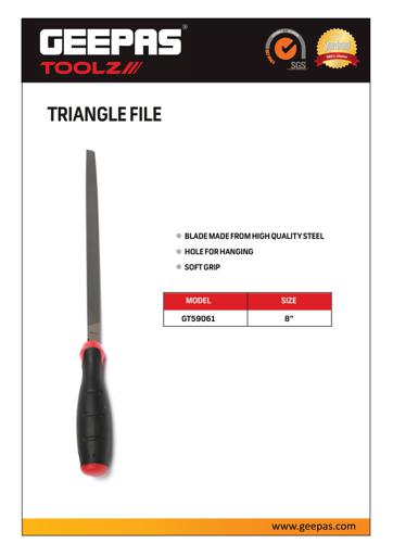 display image 8 for product Geepas 8" Inch Triangle File - Cut Mill File With High-Quality Steel, Ergonomic Grip, Rubber Handle