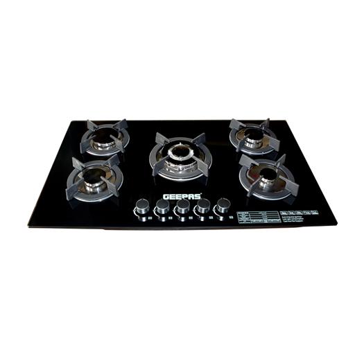display image 4 for product Geepas GGC31011 5-Burner Gas Hob - Attractive Design, 8mm Tempered Glass Worktop - Automatic Ignition, 5 Heating Zones |Ergonomic Design, Stainless Steel Body