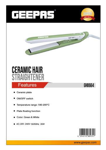 display image 8 for product Geepas Ceramic Straight Hair Straighteners 35W - Easy Pro Wide Ceramic Floating Plates with Auto Temperature 180°C-200°C| Ideal For Long & Short Hairs